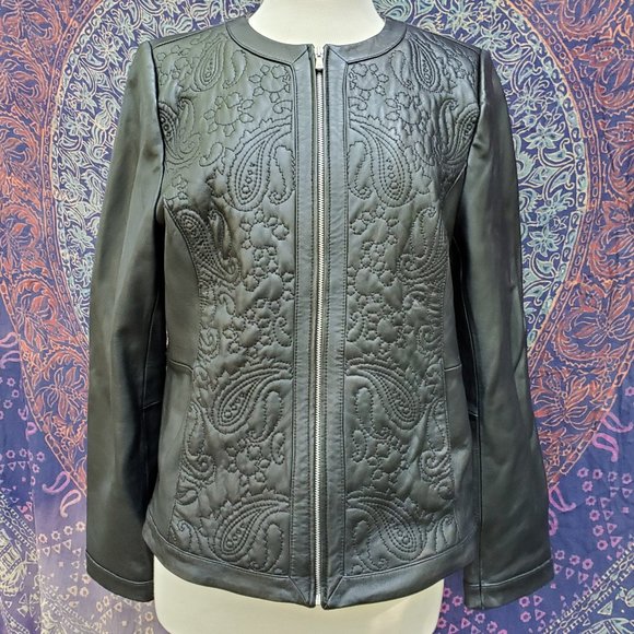 Isaac Mizrahi Live Jackets & Blazers - FINAL REDUCTION! Isaac Mizrahi Live Black Leather Jacket w/Decorative Embroidery